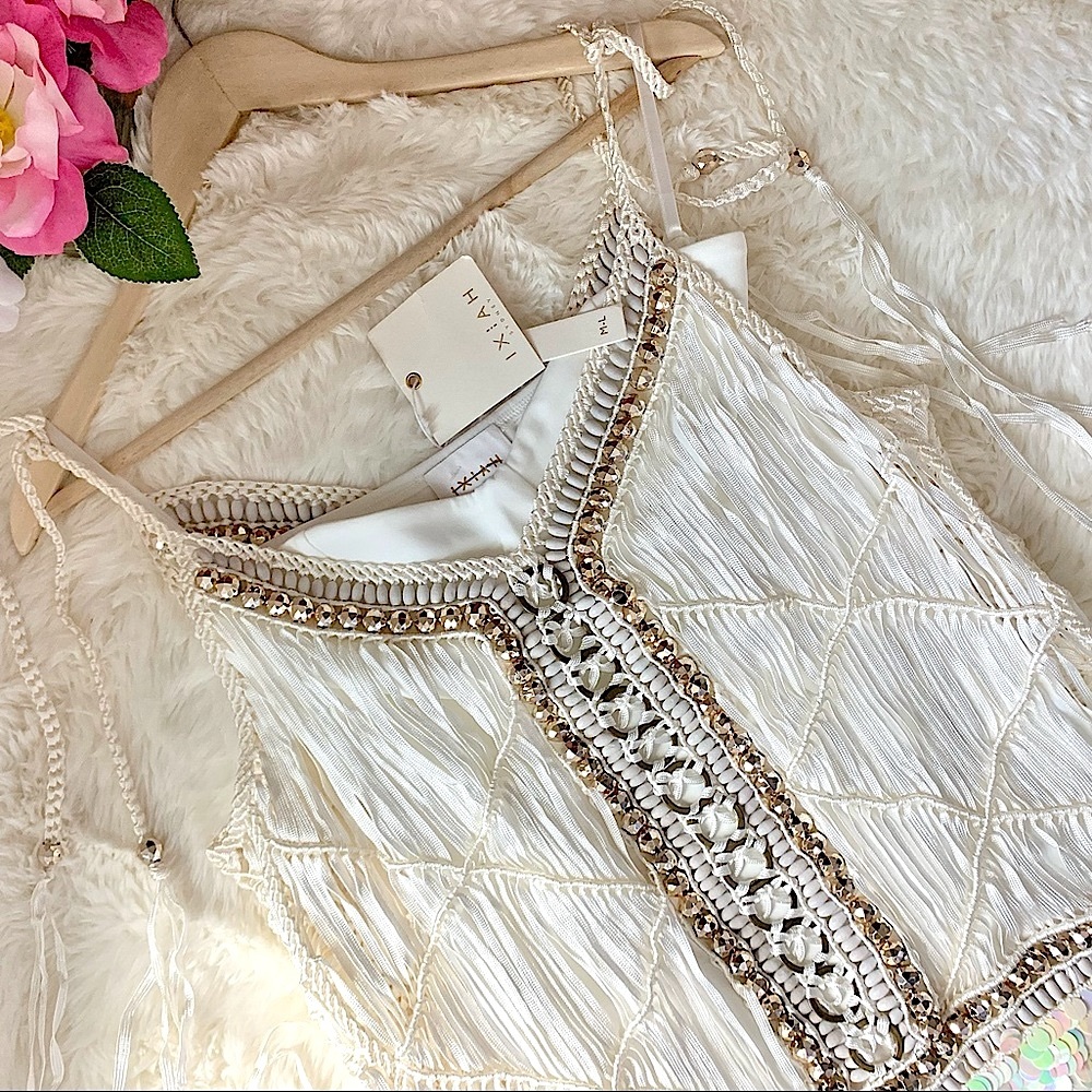 NEW IXIAH x Free People Sombre Crochet Beaded Sequin Dress white Small MED NWT - Picture 4 of 16
